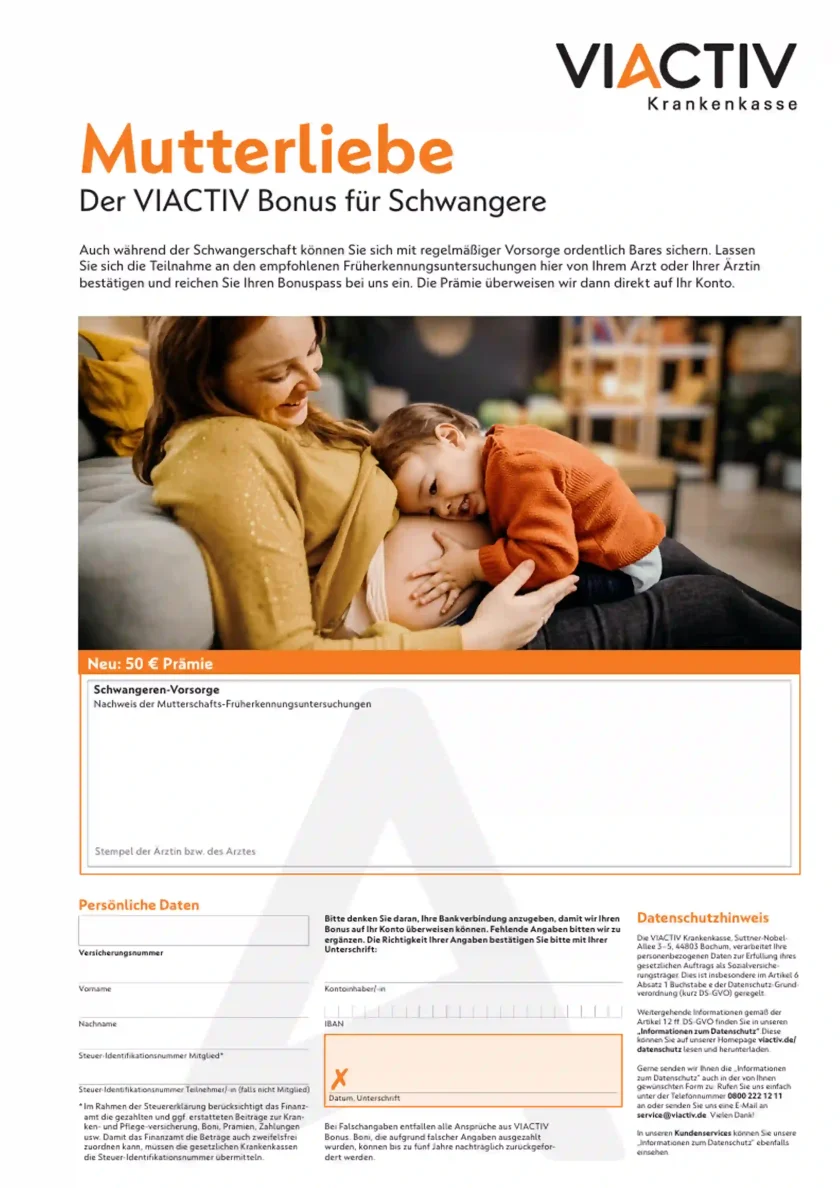Screenshot des Bonuspasses "Mutterliebe" der VIACTIV Krankenkasse. | VIACTIV Krankenkasse