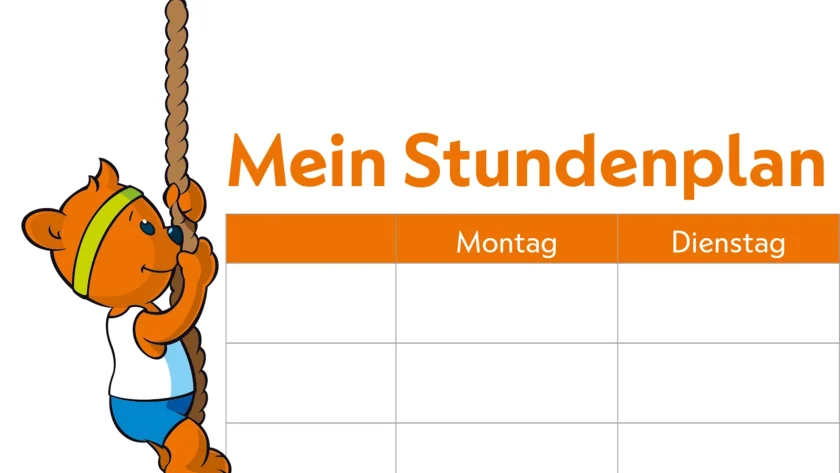 Ein Stundenplan zum ausdrucken. Der VIACTIV Schlaubär ist auf dem Stundenplan zu sehen. | VIACTIV Krankenkasse