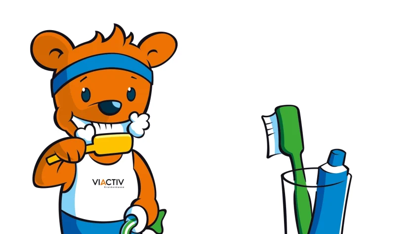 Der VIACTIV Schlaubär putzt sich die Zähne. | VIACTIV Krankenkasse