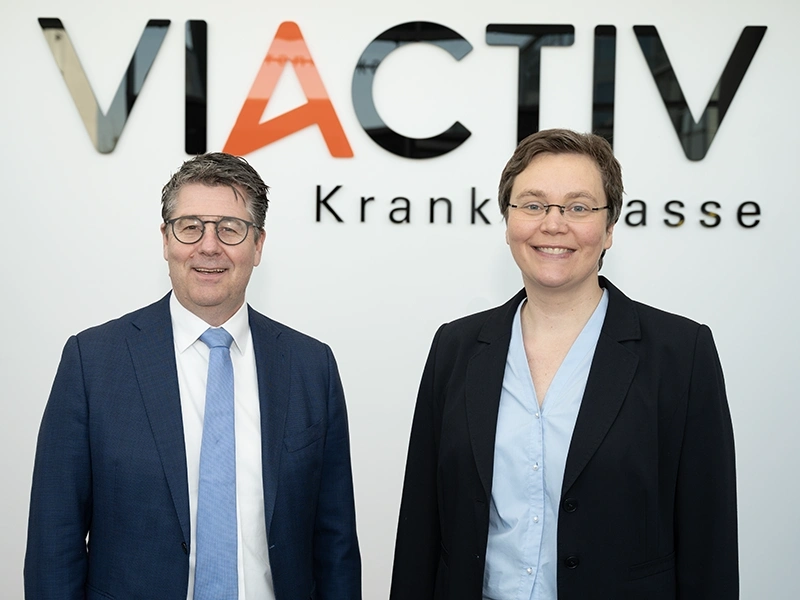 Der Vorstand der VIACTIV Krankenkasse: Markus M. Müller (Vorstandsvorsitzender) und Dr. Simone Kunz (Vorständin)