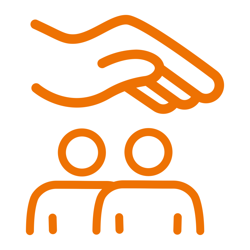 Icon mit zwei Personen. Über ihnen eine schützende Hand. | VIACTIV Krankenkasse