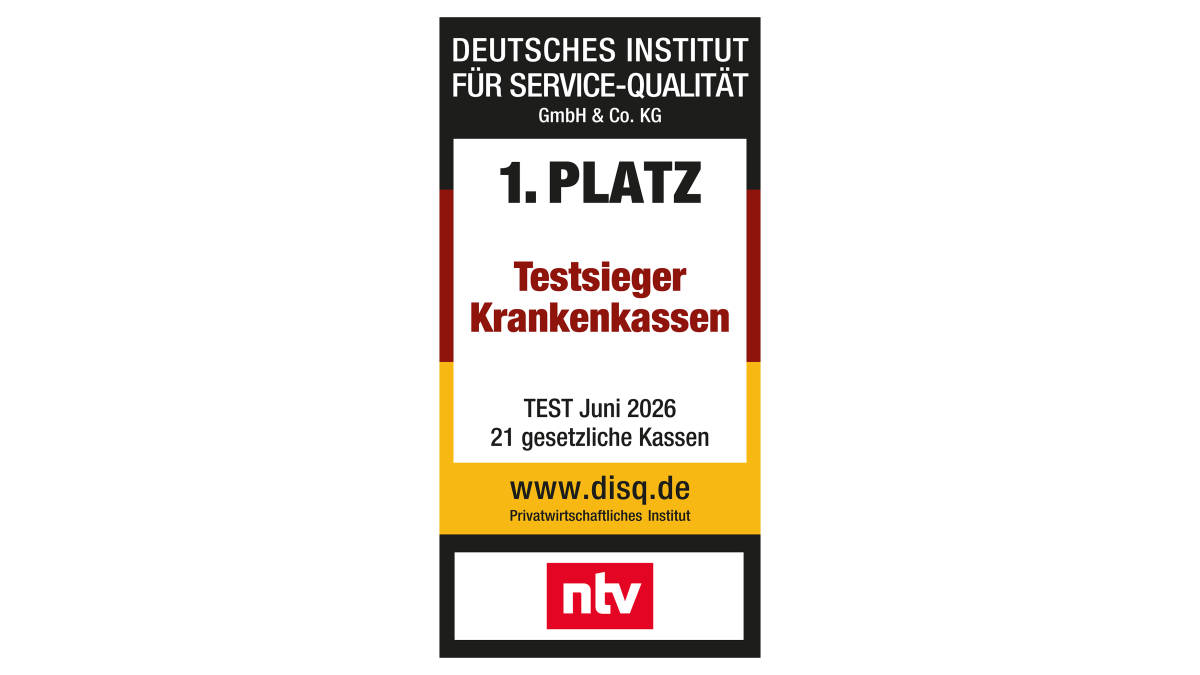 Das Siegel für den ersten Platz als Testsieger der Krankenkassen 2026, ausgestellt von ntv. | VIACTIV Krankenkasse