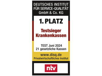 Das Siegel für den ersten Platz als Testsieger der Krankenkassen, ausgestellt von ntv. | VIACTIV Krankenkasse