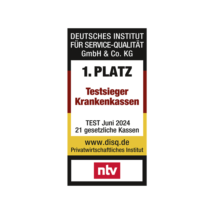 Das Siegel für den ersten Platz als Testsieger der Krankenkassen, ausgestellt von ntv. | VIACTIV Krankenkasse