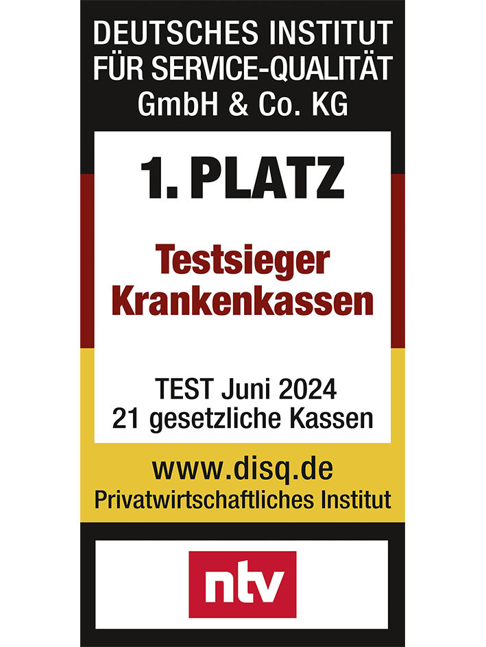 Das Siegel für den ersten Platz als Testsieger der Krankenkassen, ausgestellt von ntv. | VIACTIV Krankenkasse