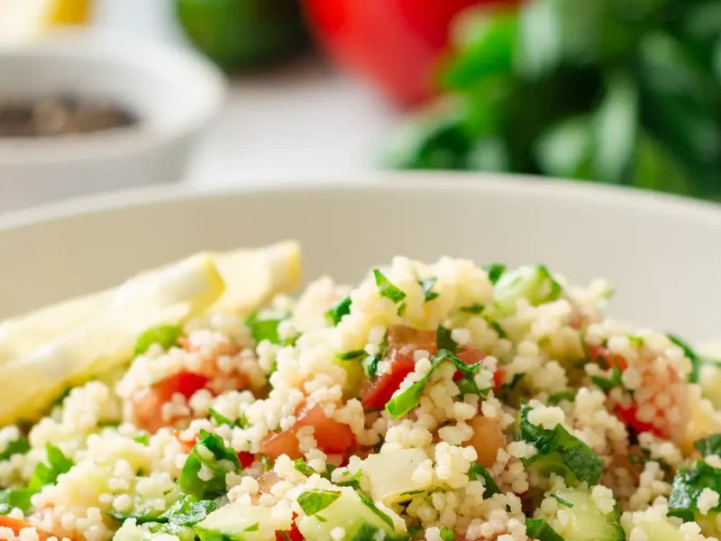 Gekochter Couscous in einer Schale mit Gurke und Kräutern | VIACTIV Krankenkasse