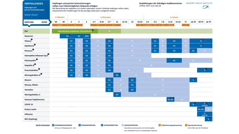 Der Impfkalender des Robert Koch Instituts zeigt wichtige Impftermine im Überblick. | VIACTIV Krankenkasse