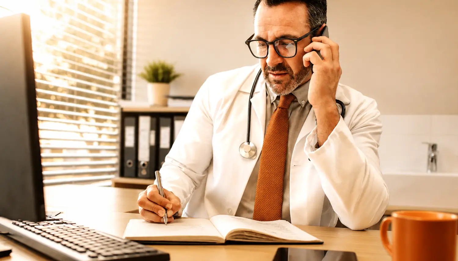 Ein Gesundheitsexperte telefoniert über sein Handy. | VIACTIV Krankenkasse