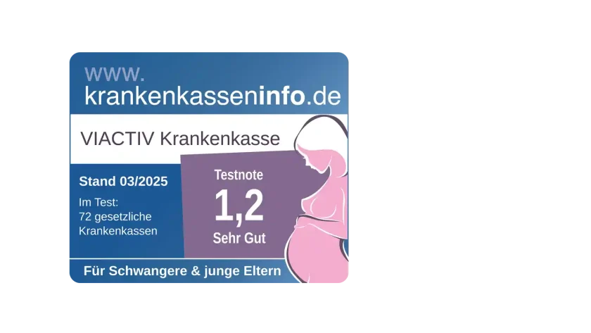 Das Siegel von krankenkasseninfo.de für Leistungen der VIACTIV Krankenkasse für Schwangere und junge Eltern. | VIACTIV Krankenkasse