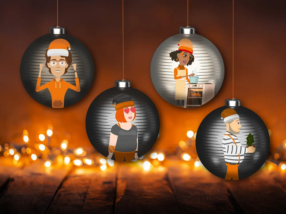 Vier Weihnachtscoaches der VIACTIV sind in Weihnachtskugeln dargestellt. | VIACTIV Krankenkasse